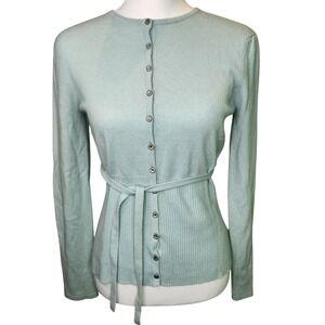 Elie Tahari Mint Green Cashmere Belted Cardigan Sweater Womens Small Petite
